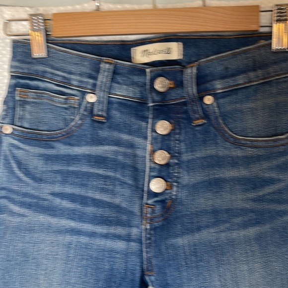 Madewell Slim Straight Jeans Distressed Exposed Button Front Faded Sz 25 - Picture 5 of 13